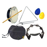 Kit 1 Pandeiro Meia Lua+ Capa+ Triângulo+ Ovinhos+tamborim