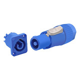 Kit 1 Powercon Macho E Fêmea Linha Azul Tipo Neutrick Plug
