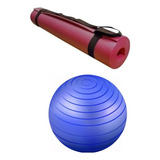 Kit 1 Tapete Yoga E 1 Bola 55cm Para Fisioterapia Exercícios Cor Vermelho-azul