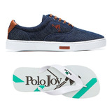 Kit 1 Tênis Sapatênis Polo Joy Casual Em Lona + Chinelo