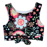 Kit 1 Top E 2 Calcinhas Floral Arco-íris Toddler Proteção Uv