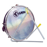 Kit 1 Triângulo 25cm + 1 Pandeiro Pele Holográfica