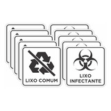 Kit 10 Adesivo Lixo Infectante + 10 Comum 15x15cm  Branco