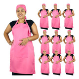 Kit 10 Avental C/ Bolso + Touca Bandana Chef Evento Garçom