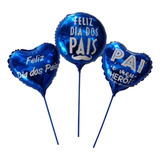 Kit 10 Balão Metalizado 20cm Dia Dos Pais + 10 Suporte Balão
