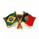 Kit 10 Bótom Pim Broche Bandeira Brasil X Portugal Folheado