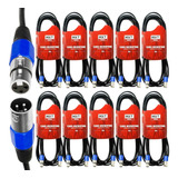 Kit 10 Cabo Microfone Xlr Macho X Xlr Femea 5m Metros Mxt