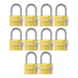 Kit 10 Cadeado 25mm Pado Latão Mesmo Segredo 20 Chaves Cor Dourado-escuro