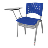 Kit 10 Cadeira Universitária C/ Prancheta Madeira Azul