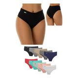 Kit 10 Calcinha Cós Alto Duplo Segura Barriga Redutora Luxo