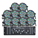 Kit 10 Canhao Refletor Led Par64 Rgbw 54 Led 3w + Mesa Dmx