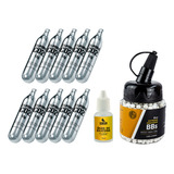 Kit 10 Co2 + 1000 Bbs Esfera Airsoft 6mm 0.20g + Silicone