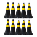 Kit 10 Cone De Sinalização Preto E Amarelo Pvc 75cm Trânsito