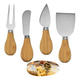 Kit 10 Conjunto Jogo Faca Cortar Queijo 4pçs Inox Madeira