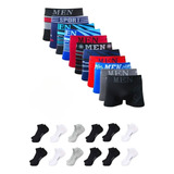 Kit 10 Cuecas Boxer Adulto + 12 Pares Meias De Algodão