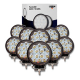 Kit 10 Farol Milha 14 Led 42w 12v/24v Redondo Off-road 6500k