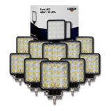 Kit 10 Farol Milha 16 Led 48w 12v/24v Quadrad Off-road 6500k
