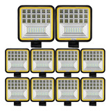 Kit 10 Farol Milha Led Quadrado 126w Pisca Âmbar Seta 9-36v