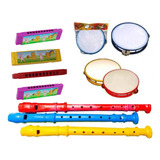 Kit 10 Instrumentos Musicais Infantil Gaita Pandeiro Flauta