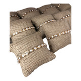 Kit 10 Mini Almofada Rustica Juta 8x8 Casamento Lembrancinha