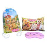 Kit 10 Mochilinhas, Almofadas E Máscara Dormir Coelhinhos