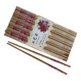 Kit 10 Pares Hashi Em Bambu Decorado Japonês Reutilizável