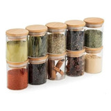 Kit 10 Pcs Pote De Vidro Com Tampa De Bambu Hermético 200ml