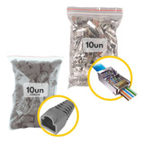 Kit 10 Peças Conector Rj45 Cat6 Blindado + 10 Capas Protetor