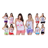 Kit 10 Pijama Feminino Adulto Blusinha Regata Alça E Short Baby Dool Atacado Melhor Preço Pijaminha Revenda Barato