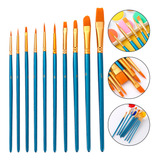 Kit 10 Pincéis Artesanato Ponta Fina Redonda E Chato Pintura