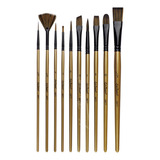 Kit 10 Pincel Luxo Nylon Mdf Madeira Aquarela Tela Quadro