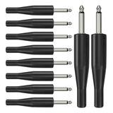 Kit 10 Plug Conector P10 Mono Macho Linha Preto Wireconex