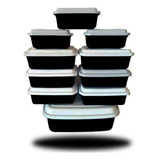Kit 10 Potes De Mantimentos Vasilhas Plásticas Retangular Cor Preto