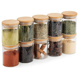 Kit 10 Potes De Vidro P/ Tempero Com Tampa De Bambu 200ml