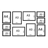 Kit 10 Quadros Medida Padrão A3 A4 A5 Vidro Moldura Laqueada