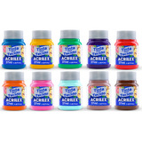 Kit 10 Tinta Para Tecido Acrilex 37ml Camiseta Pano De Prat