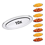 Kit 10 Travessa Bandeja Oval Aço Inox 25cm Porção Batata Bar