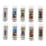 Kit 10 Velas Votiva 7 Dias C/ Imagens Católicas - Emb. Pvc