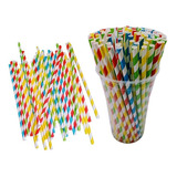 Kit 100 Canudo Canudinho Papel Biodegradável Colorido Festa 