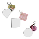 Kit 100 Chaveiros De Mdf Sublimação Coração Quadrado Circulo