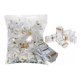 Kit 100 Conector Rj45 Utp Cat5 E Banho De Ouro Cabo De Rede