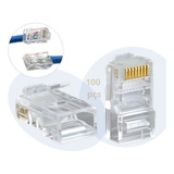 Kit 100 Conector Rj45 Utp Cat5e Banho Ouro Cabo De Rede 8p8c