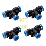 Kit 100 Conexão União Emenda Tee 8mm Pneumática Instantânea