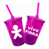 Kit 100 Copo Acrílico Shake Tampa Canudo 400ml Personalizado