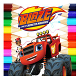 Kit 100 Desenhos Para Pintar E Colorir Blaze And The Monster Machines - Folha A4 ! 2 Por Folha! - #0194