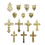 Kit 100 Entremeio + 100 Crucifixo Dourado Completo P/ Terço