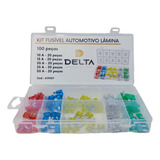 Kit 100 Fusivel Lamina Automotivo Carro Mini Médio Estojo