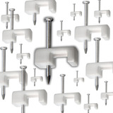 Kit 100 Grampo Fixa Fio Cabo Quadrado Coaxial 7mm Branco