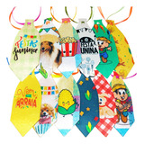 Kit 100 Gravatas Pet Festa Junina Estampada Cetim Cão Gato P