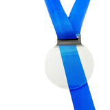 Kit 100 Medalhas 5cm Cristal 2mm Fita 50 Azul / 50 Amarela 